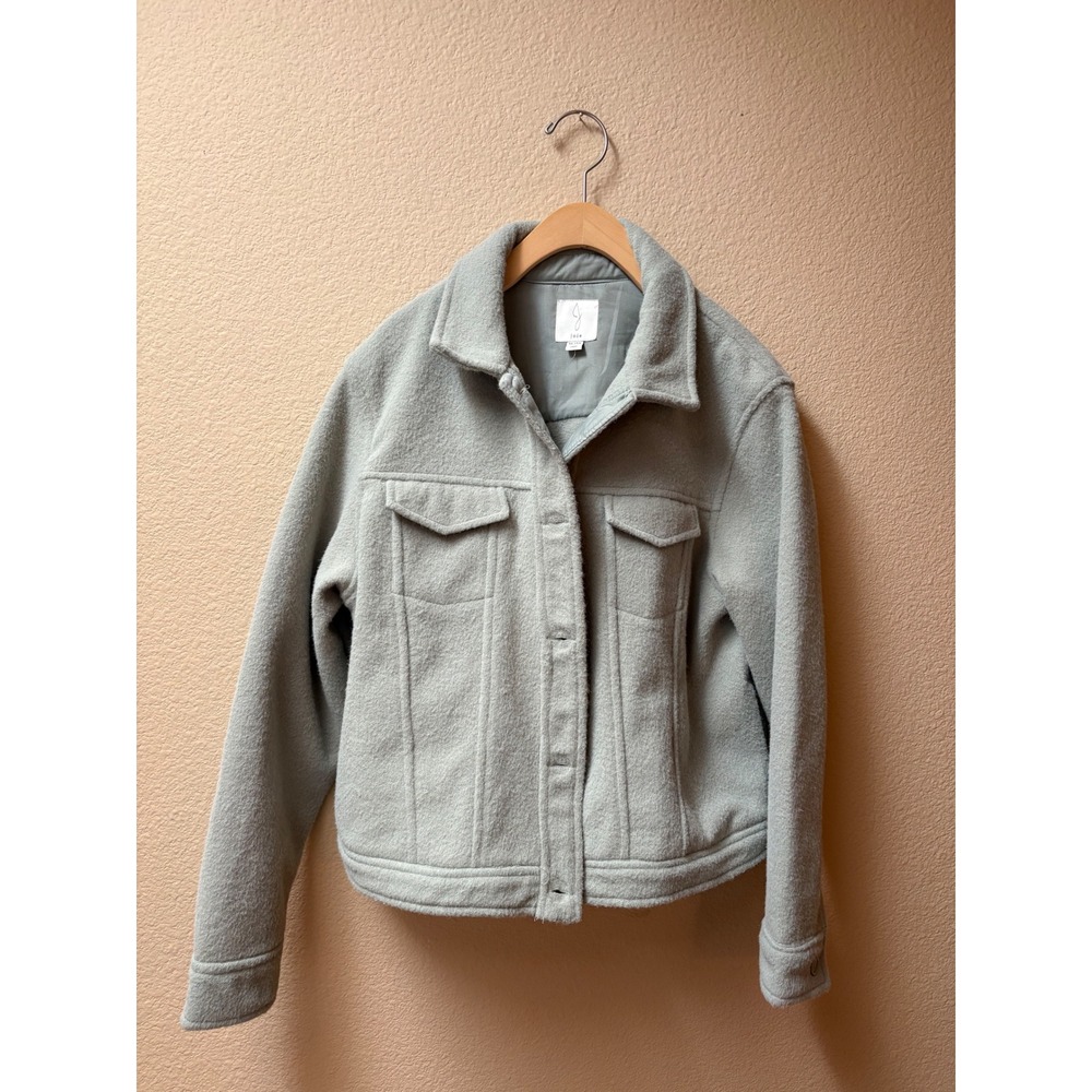 Joie Sage Green Boucle Fleece Button Up Jacket XL Lined Pockets Casual Coat